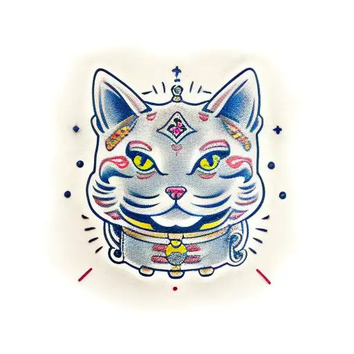 Maneki neko with french dog head tattoo design idea