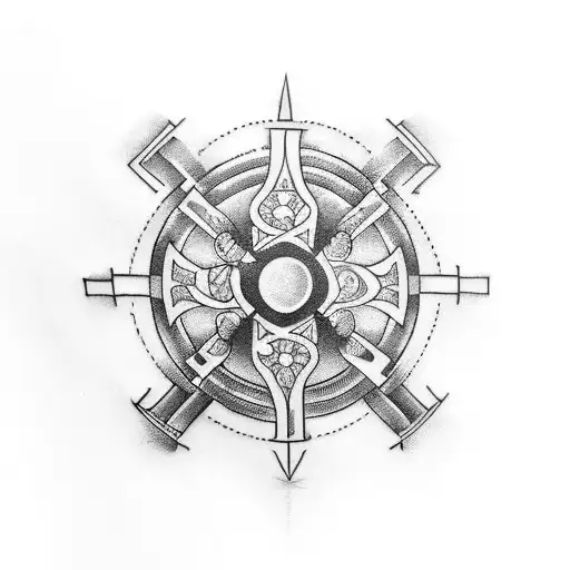 Create a tattoo to cover my left chest, shoulder and upper arm. The Nordic symbol vigvisir should be on the chest. Betwe tattoo design idea