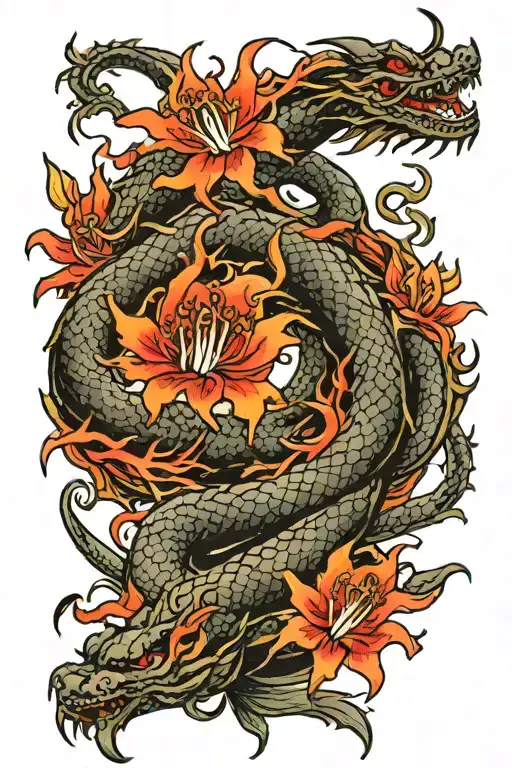 dragon and red spider lily tattoo design idea