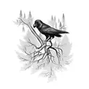 A sinister-looking crow surrounded by nature elements tattoo design idea