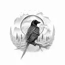A sinister-looking crow surrounded by nature elements tattoo design idea