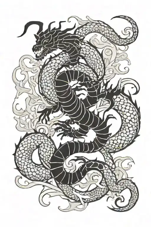 scorpion and dragon intertwined within tattoo design idea