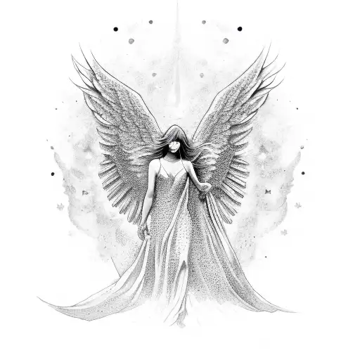 Seraph angel with eyes made of galaxies and stars tattoo design idea