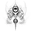 Combine a seraph angel with an eye design tattoo design idea