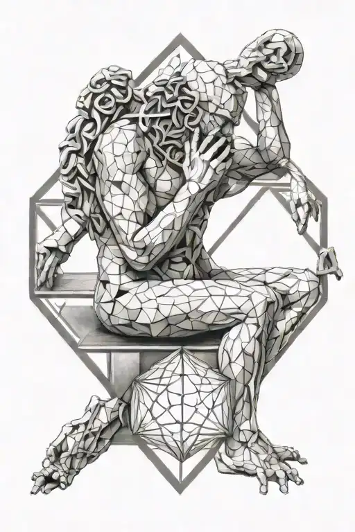 metatron cube with the thinker tattoo design idea