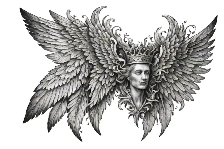 wings and Crown surrounded being thrown nd tattoo design idea