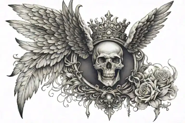 wings and Crown surrounded tattoo design idea