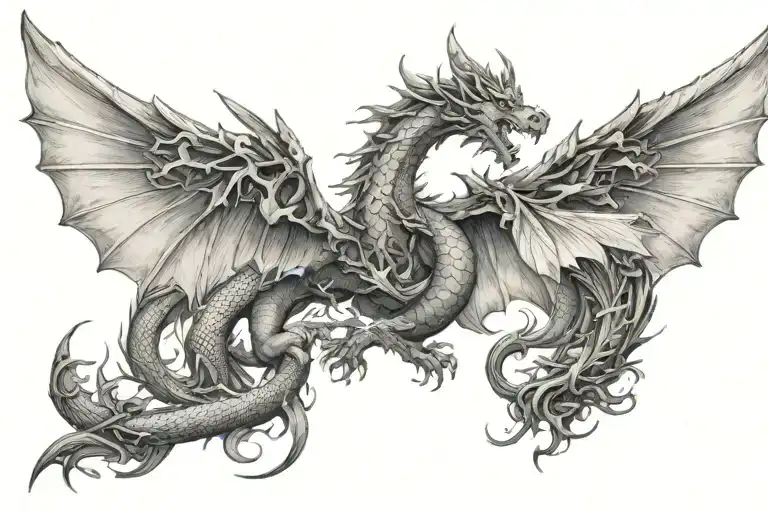 Dragon wings spread and a crown surrounded tattoo design idea