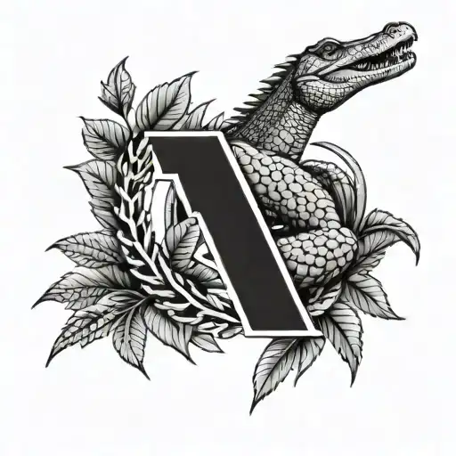 Laurel wreath with number 305 and a realistic crocodile underneath tattoo design idea