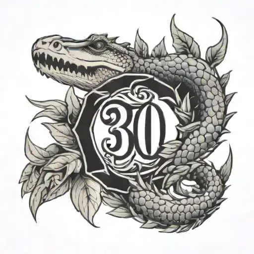 Laurel wreath with number 305 and crocodile tattoo design idea