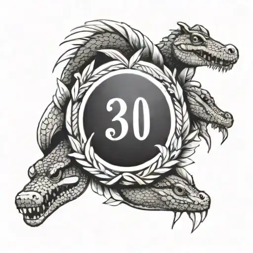 Laurel wreath with number 305 and crocodile tattoo design idea