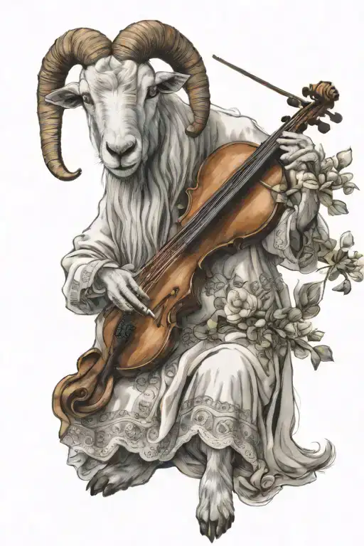 Goat wearing a dress and playing a violin  tattoo design idea