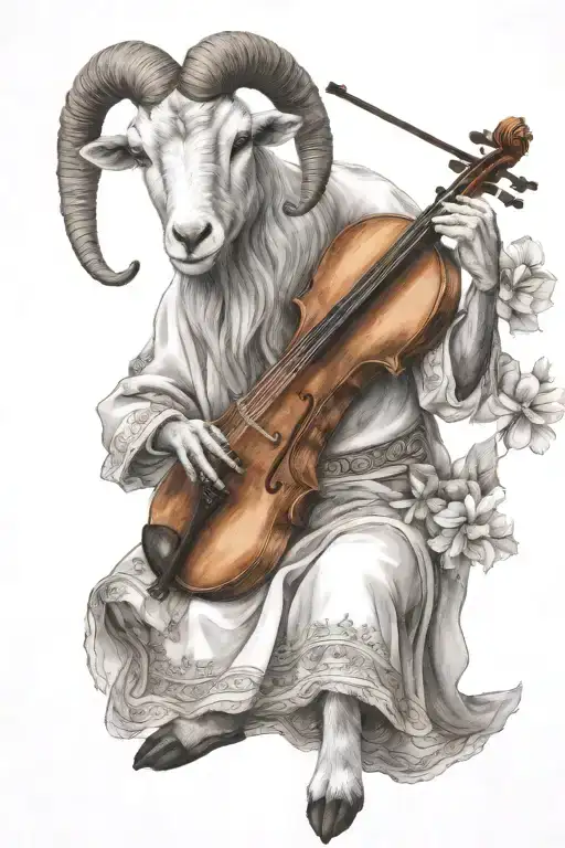 Goat wearing a dress and playing a violin  tattoo design idea