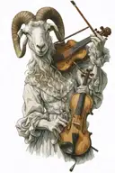 Goat wearing a dress and playing a violin  tattoo design idea
