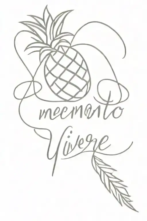 pineapple and text "memento vivere" tattoo design idea