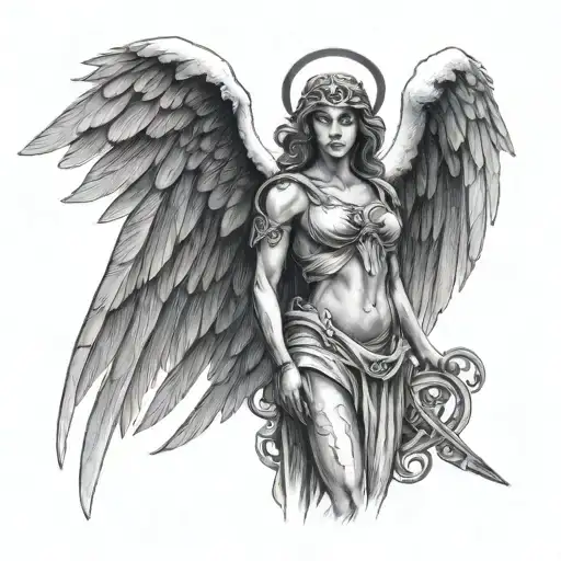 angel and roman numerals (V_XII_MMV) tattoo design idea