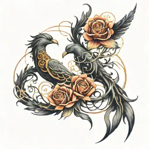 roses intertwined infinity symbols, smoke forming the shape of a phoenix  tattoo design idea