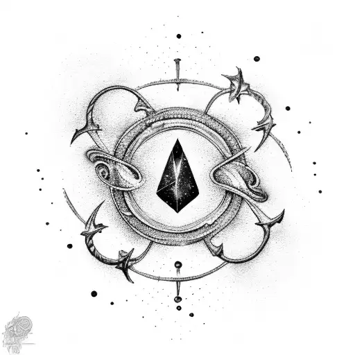 A cosmic galaxy swirling around an anchor with water droplets tattoo design idea