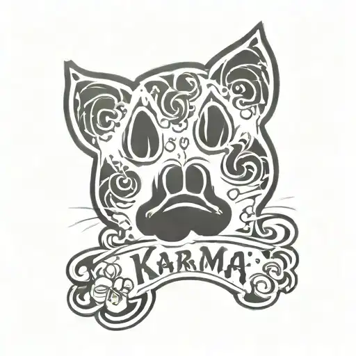 cat paw print with name karma tattoo design idea