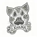 cat paw print with name karma tattoo design idea