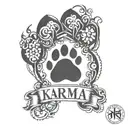 cat paw print with name karma tattoo design idea