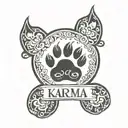 cat paw print with name karma tattoo design idea