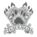 cat paw print with name karma tattoo design idea