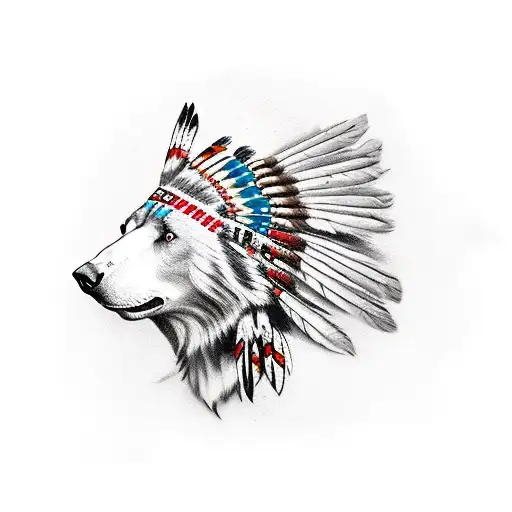 Native american tattoo with a bear, eagle and other native american motives. tattoo design idea