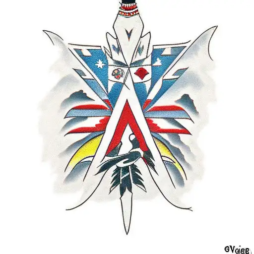 Native american tattoo with a bear, eagle and other native american motives. tattoo design idea