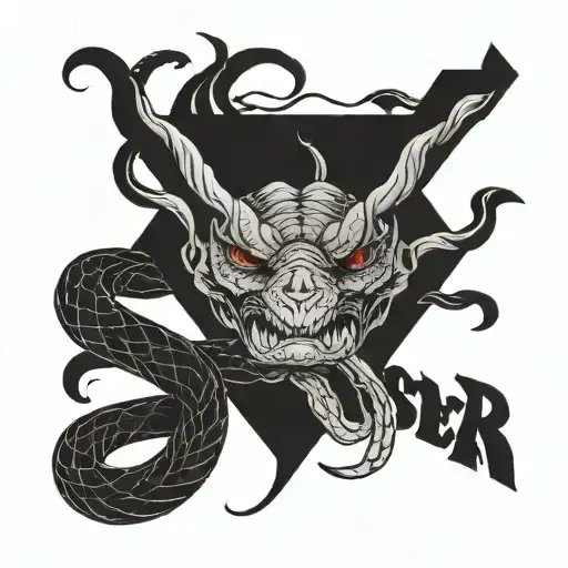 aggresive snake on collar bone which Is made of word MONSTER tattoo design idea