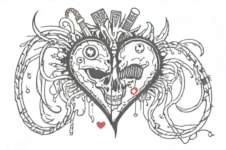 punk heart beat tattoo design idea