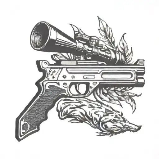 A sleek and modern rifle intertwined with a wild boar, creating a dynamic and powerful composition tattoo design idea