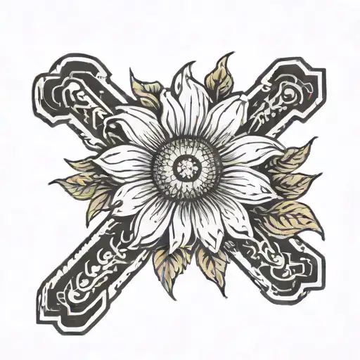 a daisy with a cross of Jesus Christ tattoo design idea