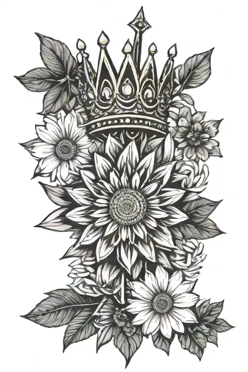 daisy flower with queen crown tattoo design idea