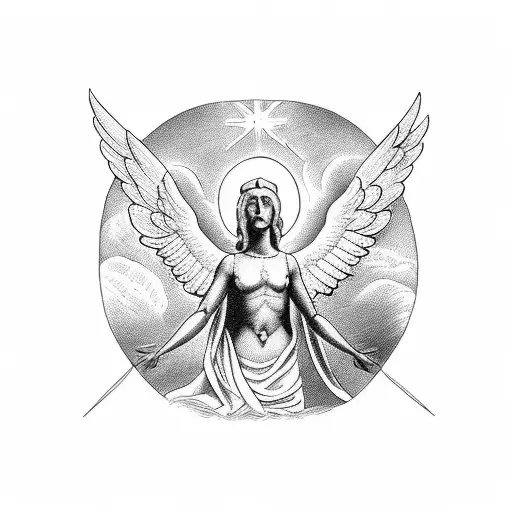 A prominent angel looking up into the sky with the proverbs of Isaiah, 41 10 tattoo design idea