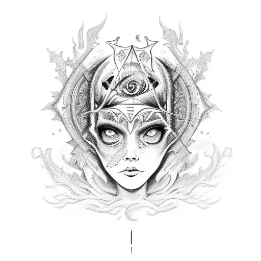 a Wiccan design that incorporates the lyrics "fall into your eyes like a grave, bury me to the sound of your name" tattoo design idea