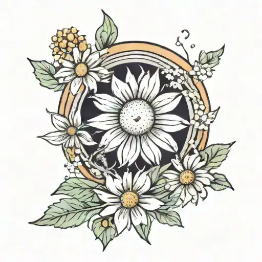chamomile flower and moon  tattoo design idea