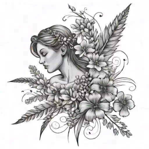 Virgo constelleatio with forget me not flowers on one side and wheat on the other tattoo design idea