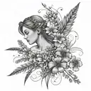 Virgo constelleatio with forget me not flowers on one side and wheat on the other tattoo design idea