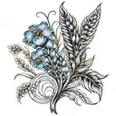 Virgo constelleatio with forget me not flowers on one side and wheat on the other tattoo design idea