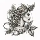 Virgo constelleatio with forget me not flowers on one side and wheat on the other tattoo design idea