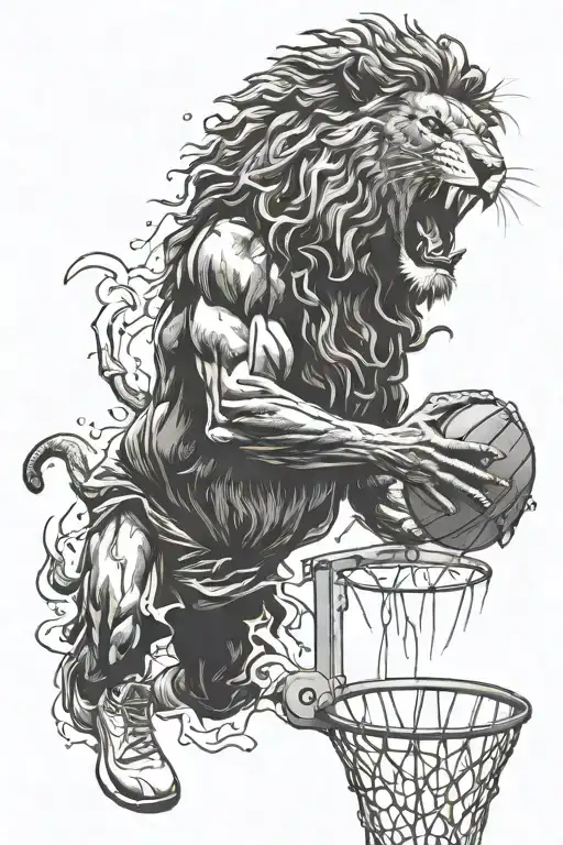 Lebron james dunking and a lion roaring in the background  tattoo design idea