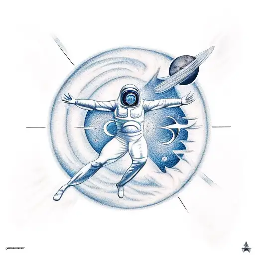 Icarus and sun beside astronaut and moon tattoo design idea