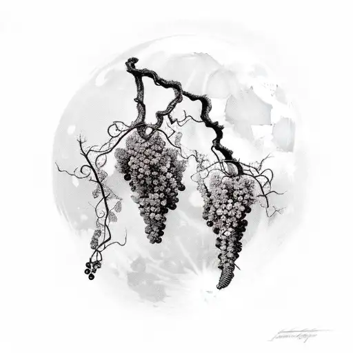 grape vine haning by its roots from a full moon tattoo design idea