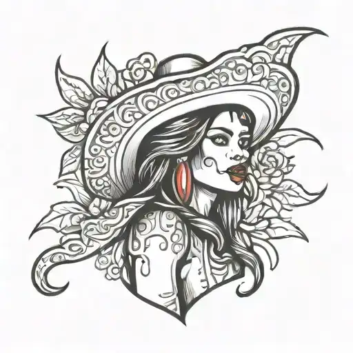 chilli pepper female Mexican tattoo design idea