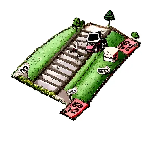 path with a fork in the road with one side with guns money drugs and the other side with school football money and a  tattoo design idea