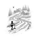 path with a fork in the road with one side with guns money drugs and the other side with school football money and a  tattoo design idea