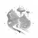 path with a fork in the road with one side with guns money drugs and the other side with school football money and a  tattoo design idea