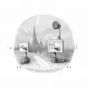 path with a fork in the road with one side with guns money drugs and the other side with school football money and a job tattoo design idea