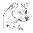 bodegero ratonero dog with one mancha in his left eye, together with orion constelation  tattoo design idea